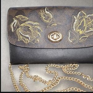 Coach Chain Crossbody Bag in Signature Canvas "Desert Tulip Print" Embroidery